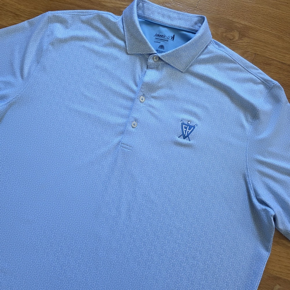 Johnnie O Performance Polo Mens Large Blue White With Logos - Picture 5 of 14